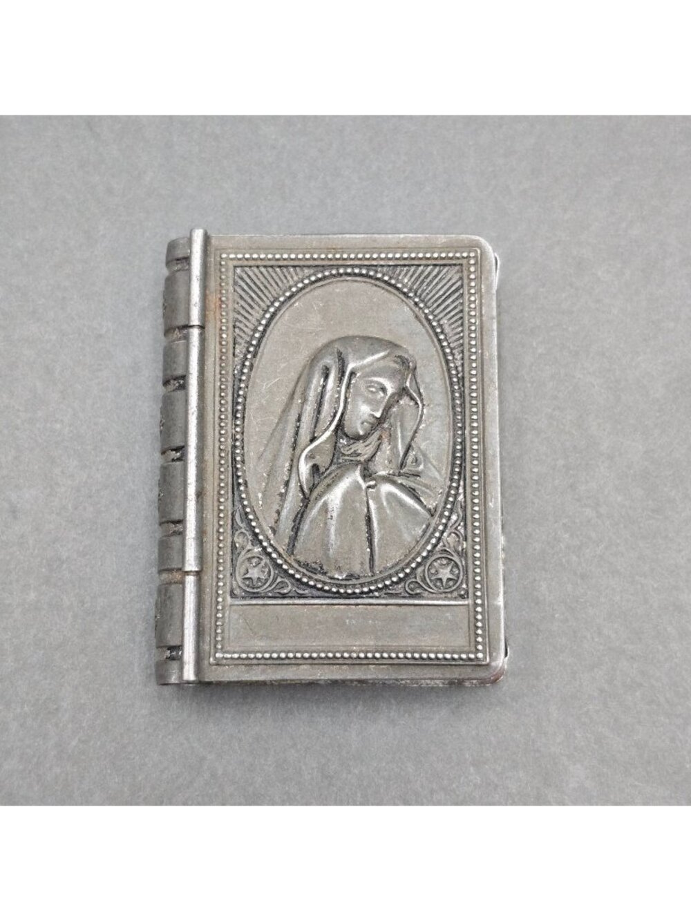 Vintage Book Rosary Case Saint Therese Czech Silver Plated Metal Locket Box - Picture 1 of 15
